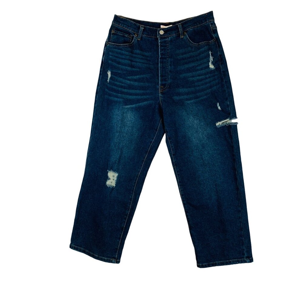 GB Distressed Baggie High Rise Crop Jeans Sz 13 Slouchy Button Fly Ripped Torn